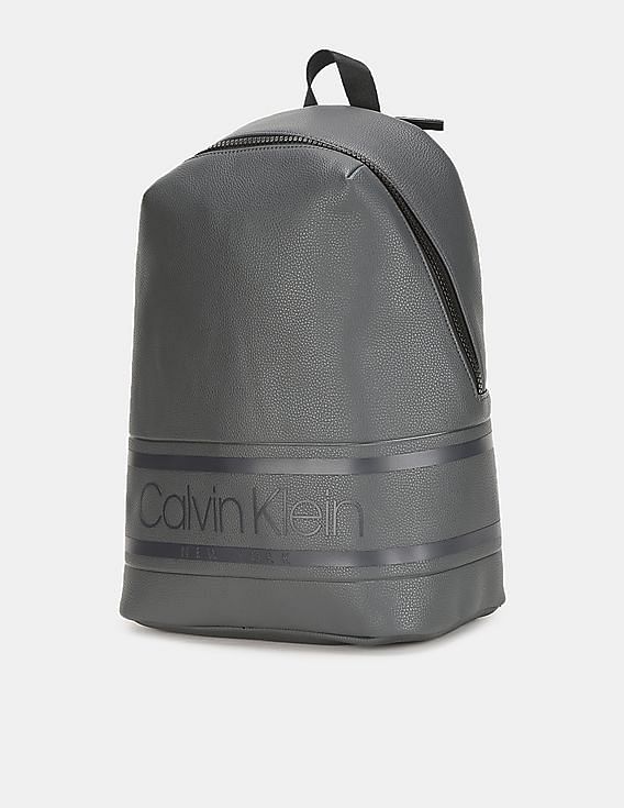 Calvin Klein Men Grey Panelled Brand Logo Textured Backpack