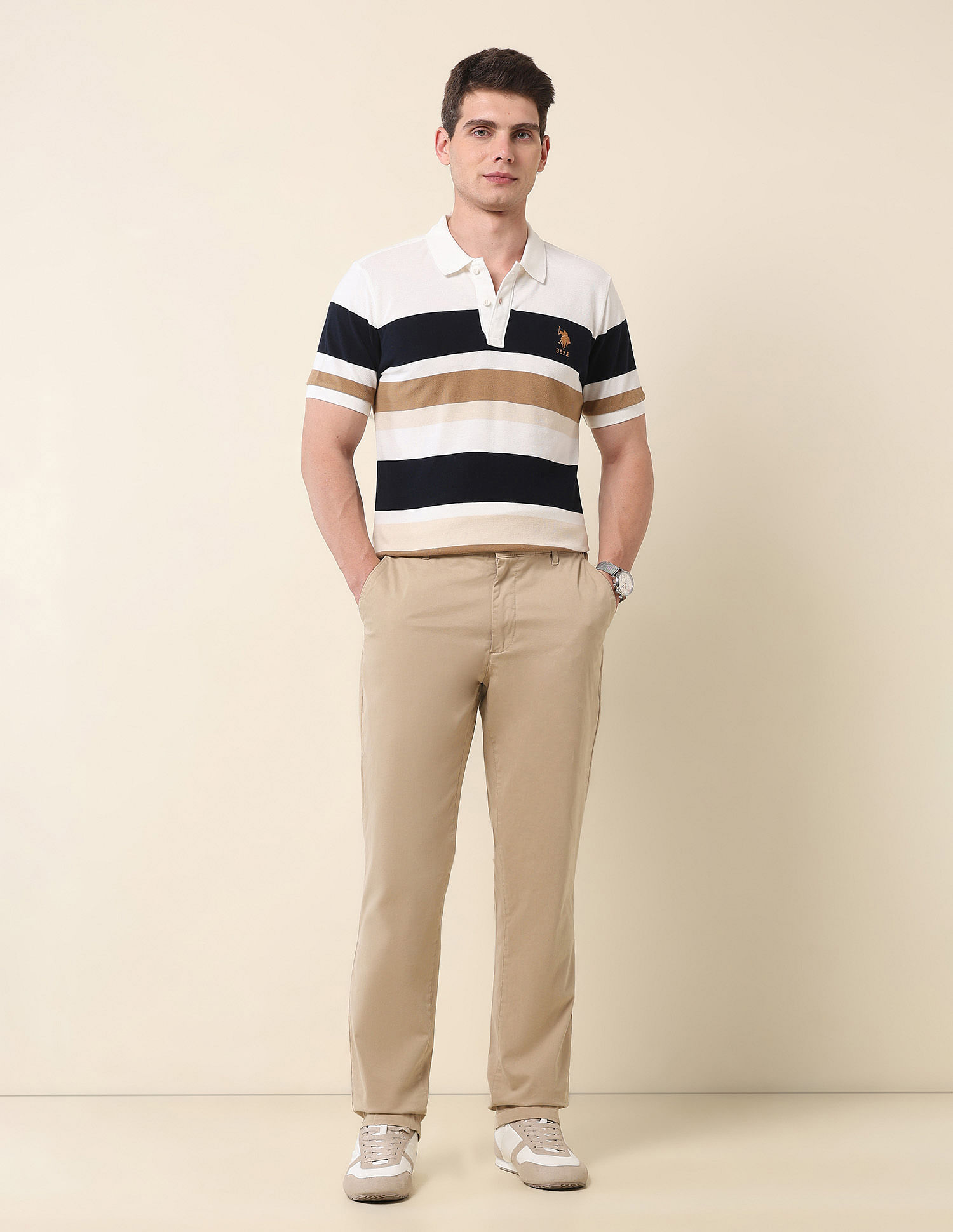 U.S. Polo Assn. Horizontal Striped Gold Cup Polo Shirt