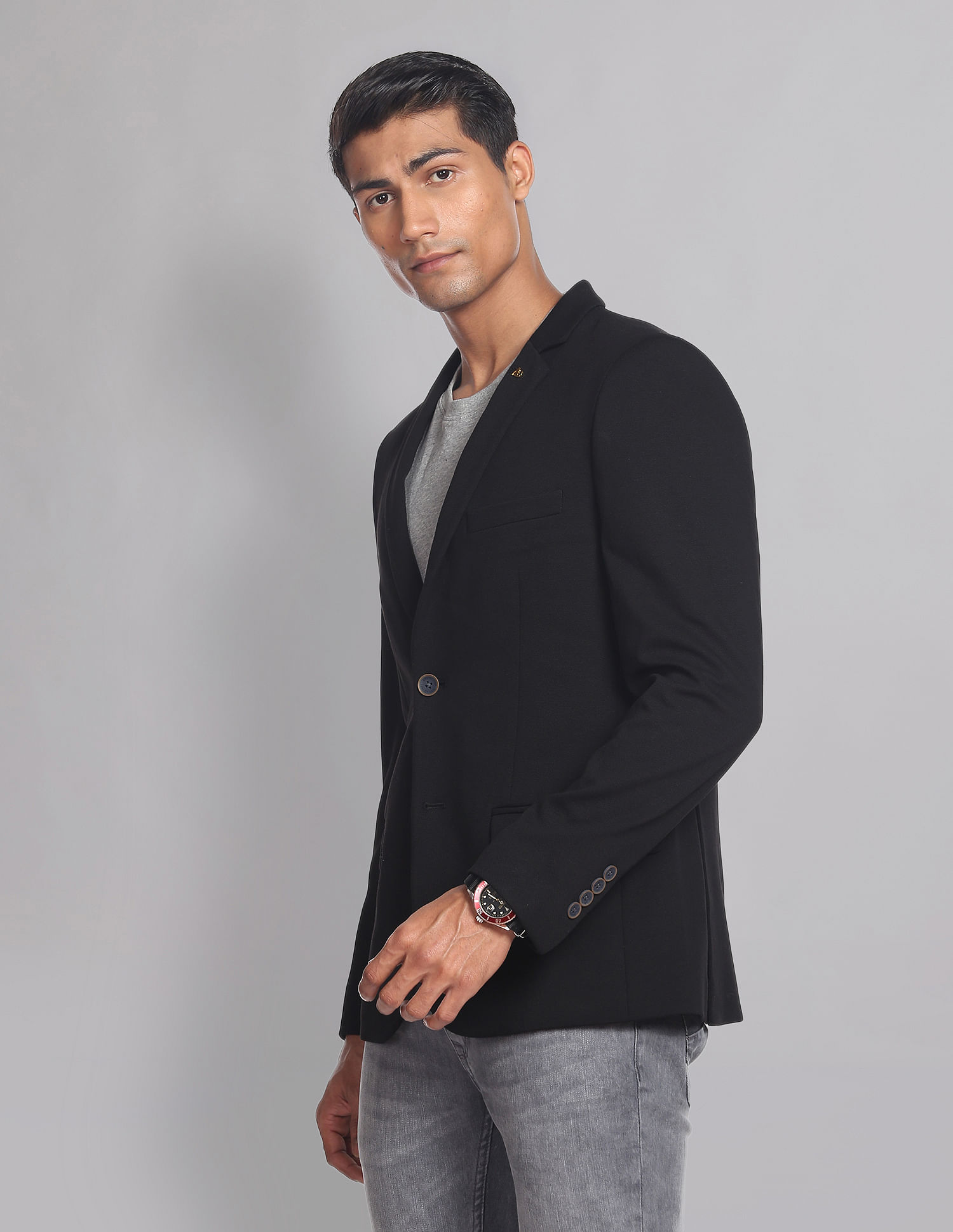 AD by Arvind Textured Slim Fit Knit Edit Blazer