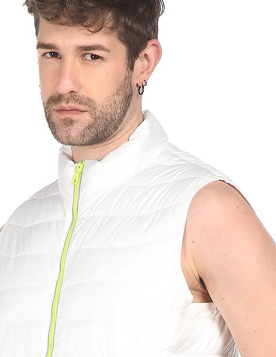 Flying Machine Stand Collar Sleeveless Solid Puffer Jacket