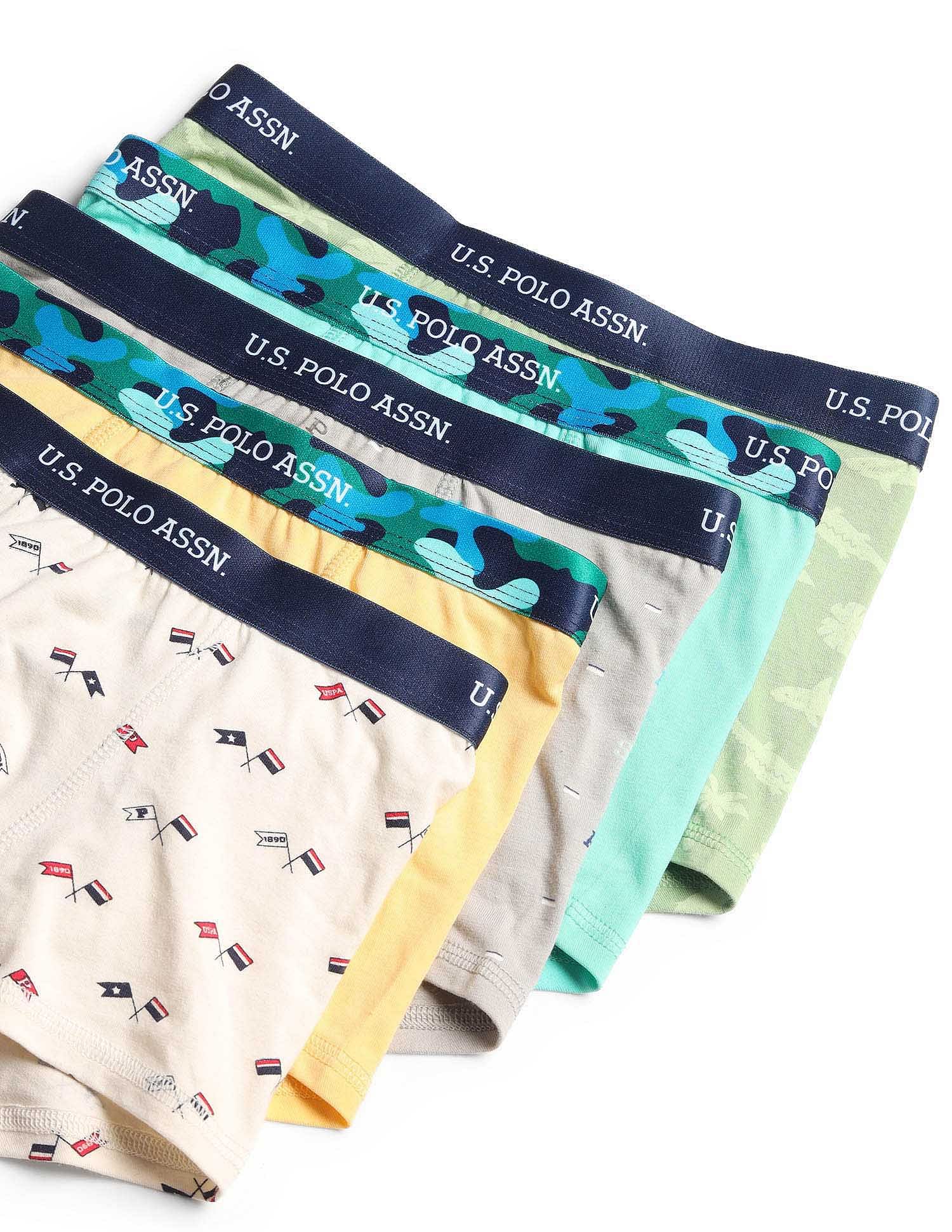 USPA Innerwear Boys Mid Rise Cotton Spandex Trunks - Pack Of 5