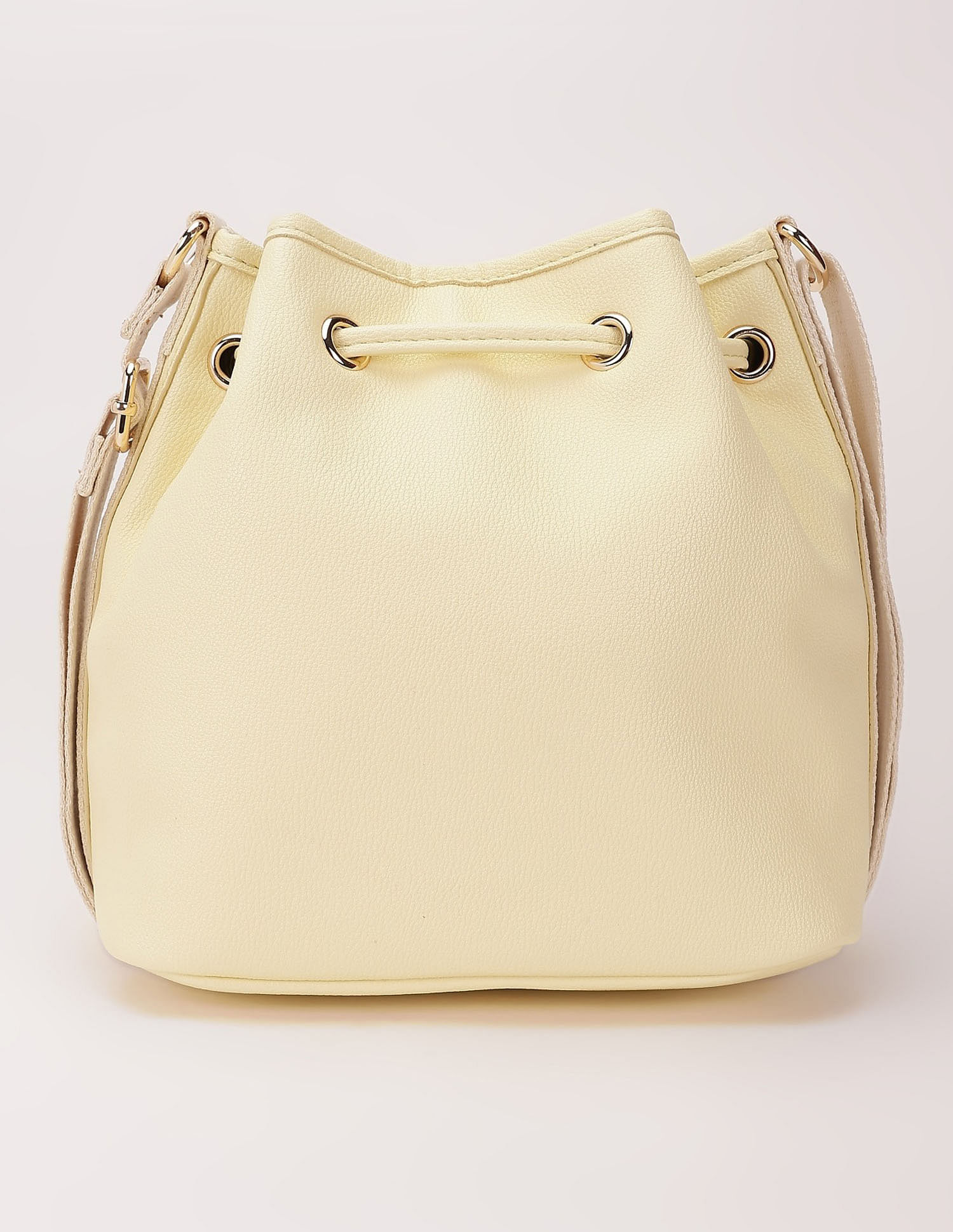 Tommy Hilfiger Solid Yellow Pu Bucket Bag