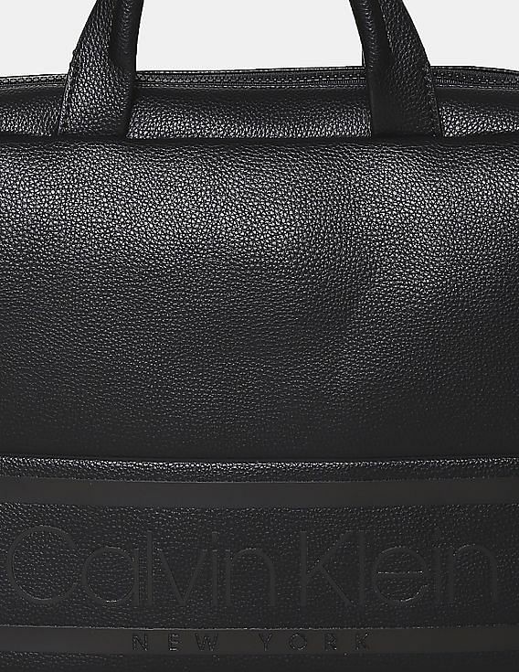 Calvin Klein Men Black Striped Logo Laptop Bag