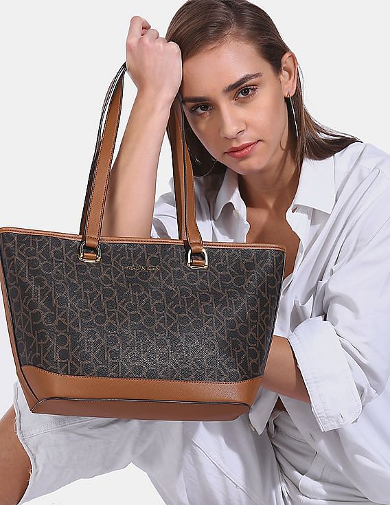 Buy Calvin Klein Women Brown Monogram Print Tote Bag - NNNOW.com