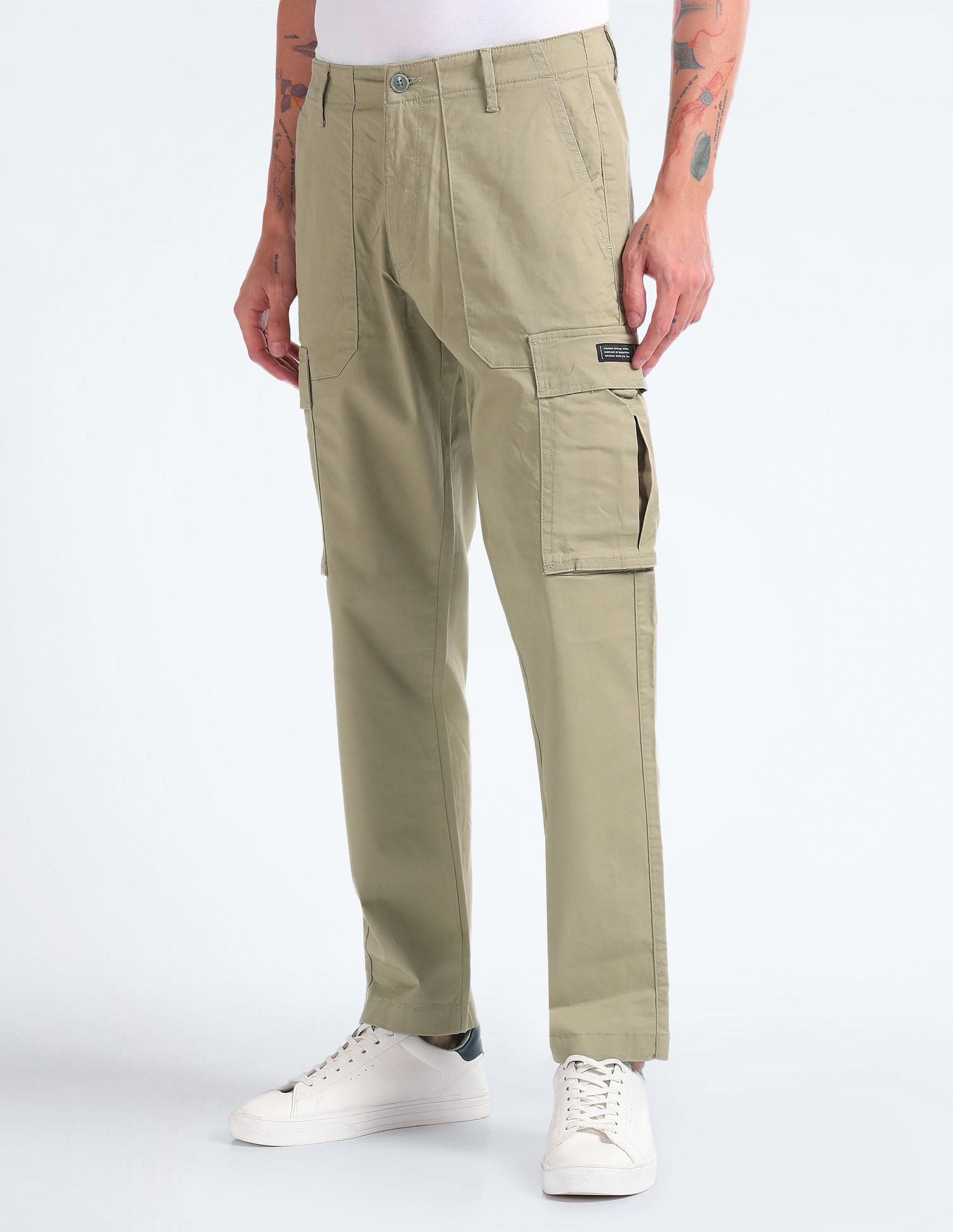 Flying Machine Mid Rise Solid Cargo Pants