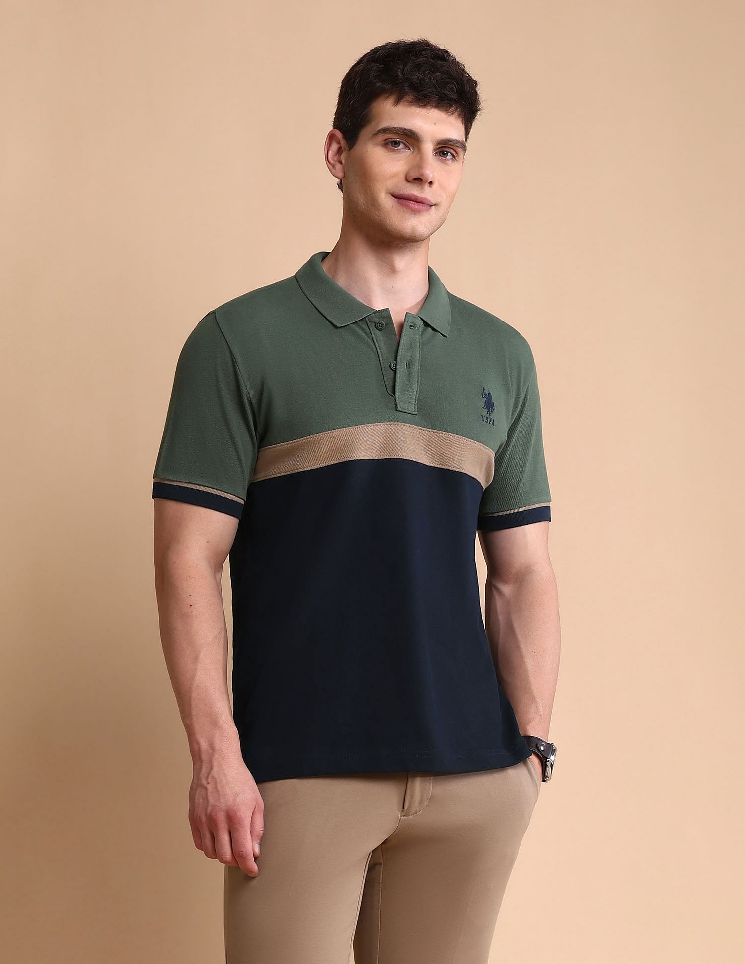 U.S. Polo Assn. Colourblocked Slim Fit Polo Shirt