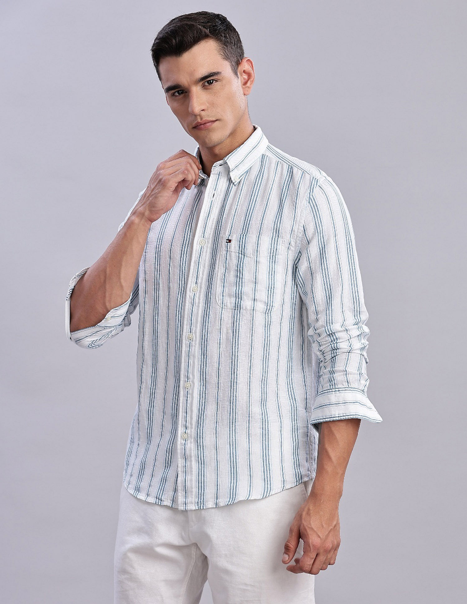 Tommy Hilfiger Striped Regular Fit Plain Woven Shirt