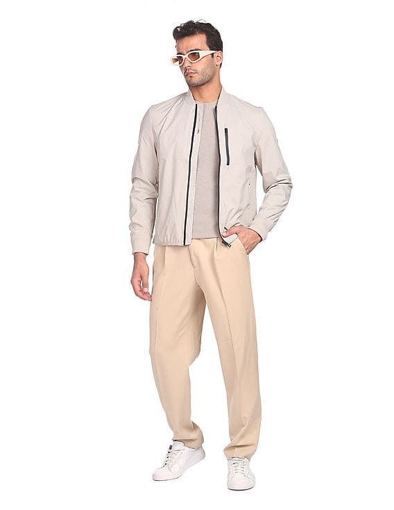 Buy Tommy Hilfiger Men Beige High Neck Bomber Jacket