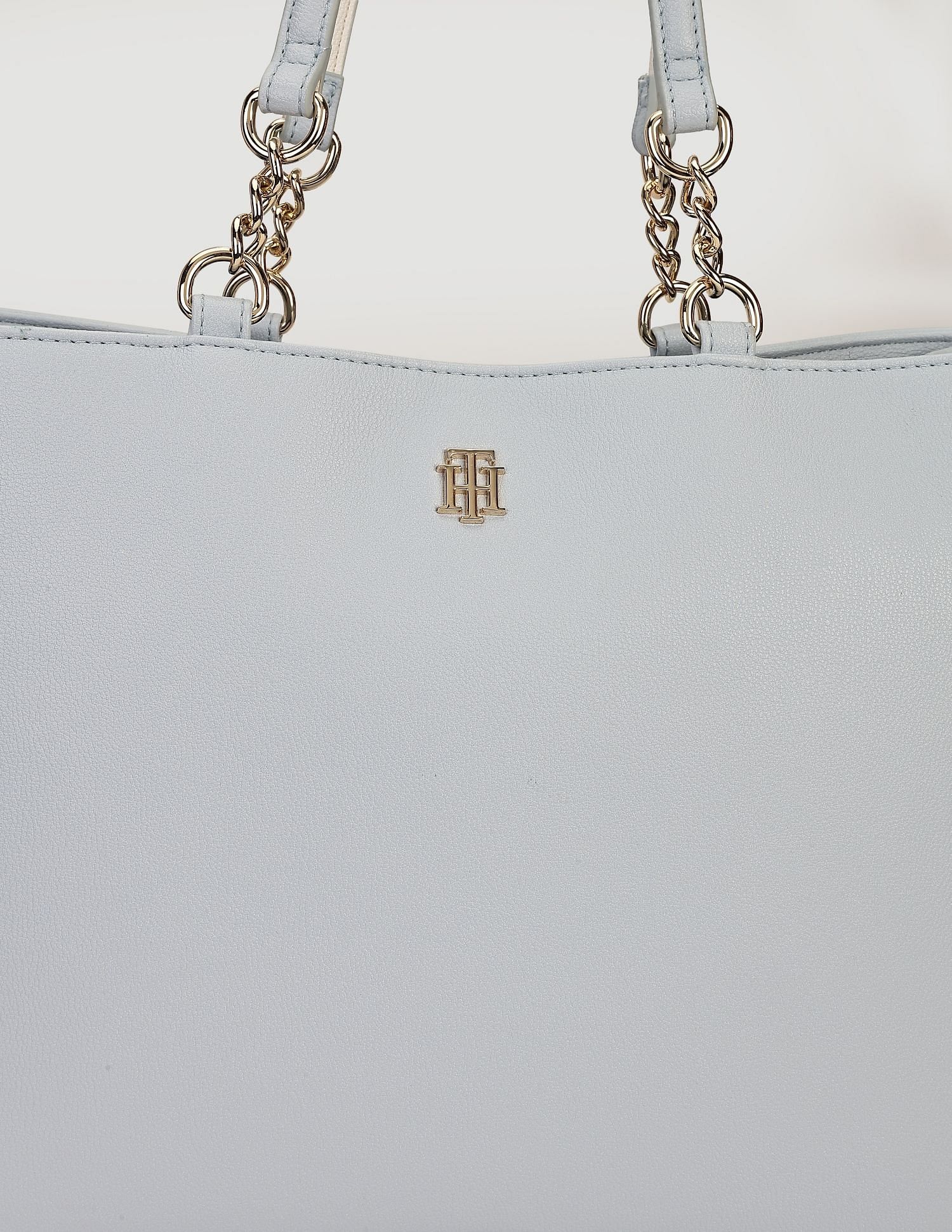 Tommy Hilfiger Solid Blue PU Totes