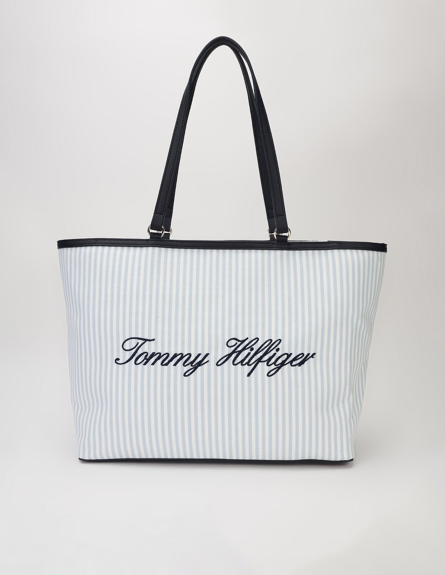 Tommy Hilfiger Striped Blue Polyester Tote Bag