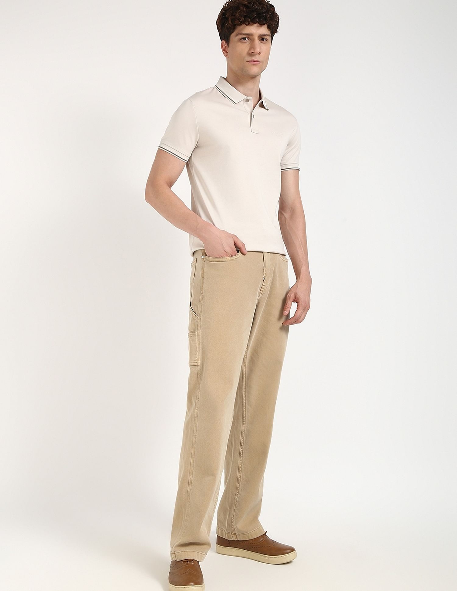 Calvin Klein Jeans Solid Regular-Fit Cotton Polo T-Shirt