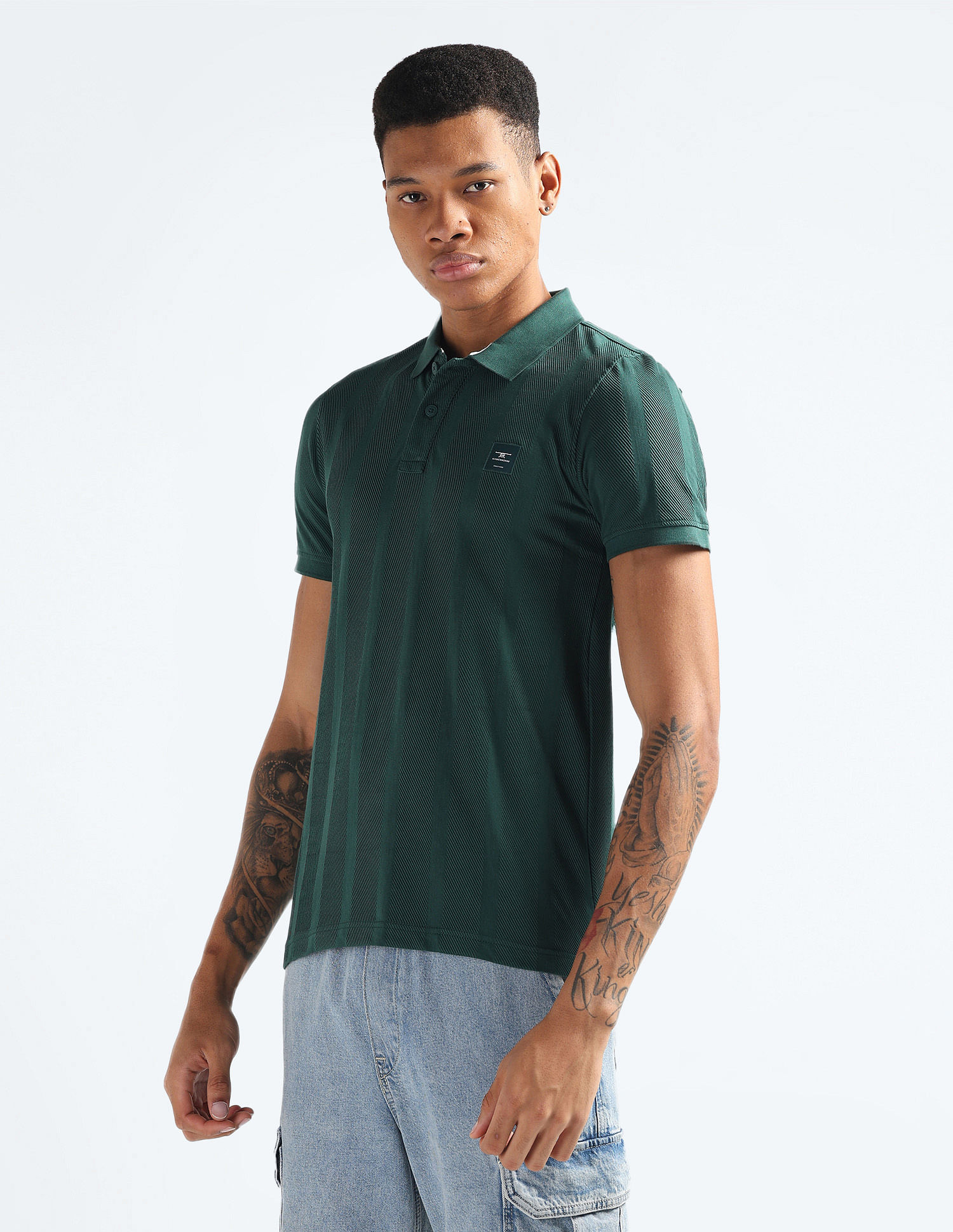 Flying Machine Vertical Stripe Patterned Knit Polo Shirt