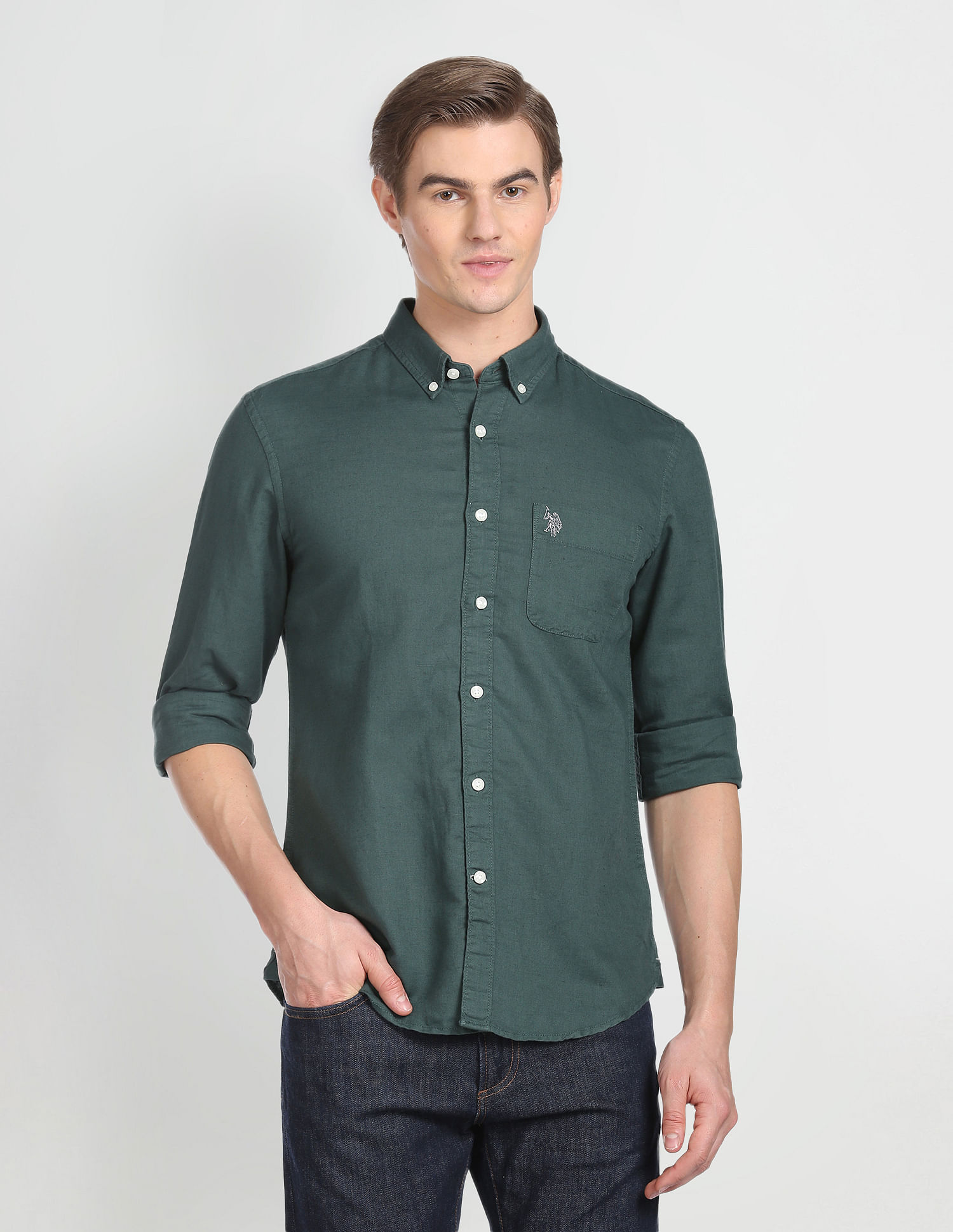 U.S. Polo Assn. Denim Co. Solid Linen Cotton Shirt