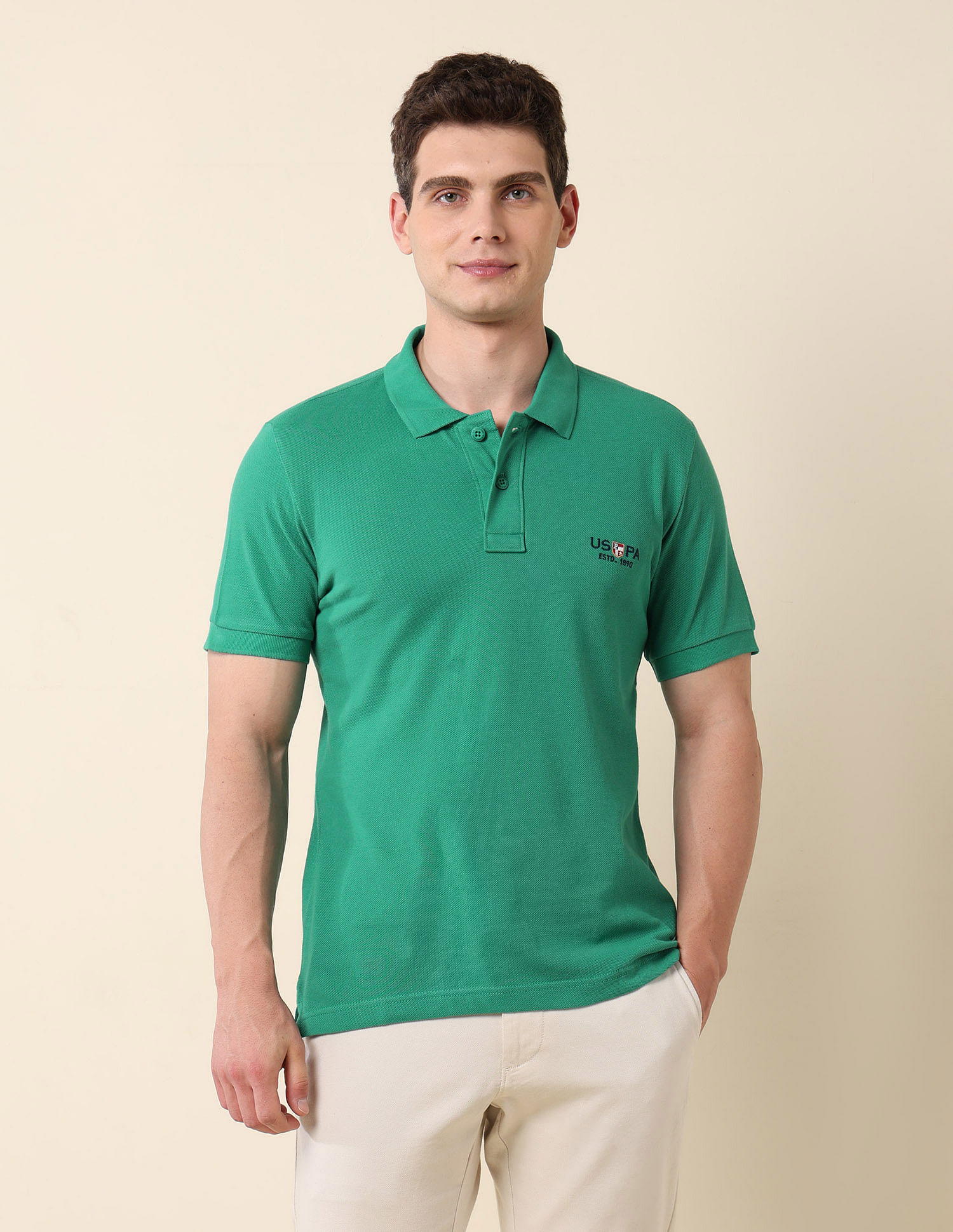 U.S. Polo Assn. Men Teal Short Sleeve Solid Pique Polo Shirt