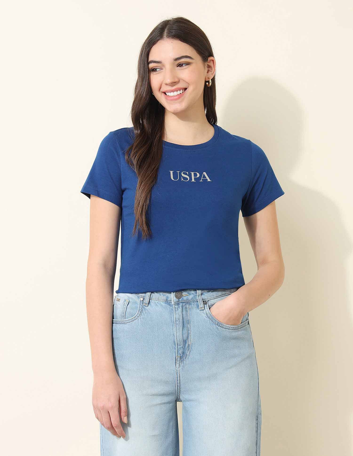 U.S. Polo Assn. Women Regular Fit Brand Printed T-Shirt