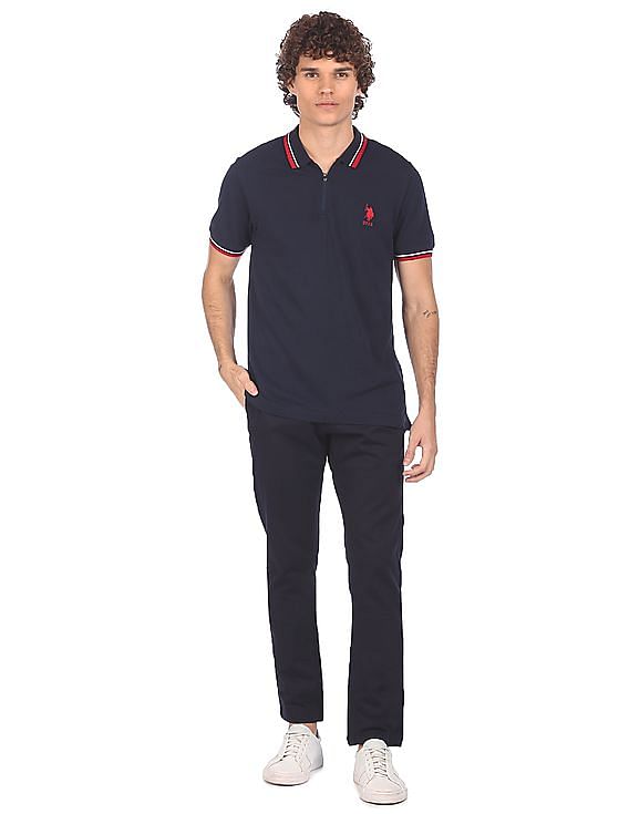 U.S. Polo Assn. Men Navy Striped Short Sleeve Polo T-shirt