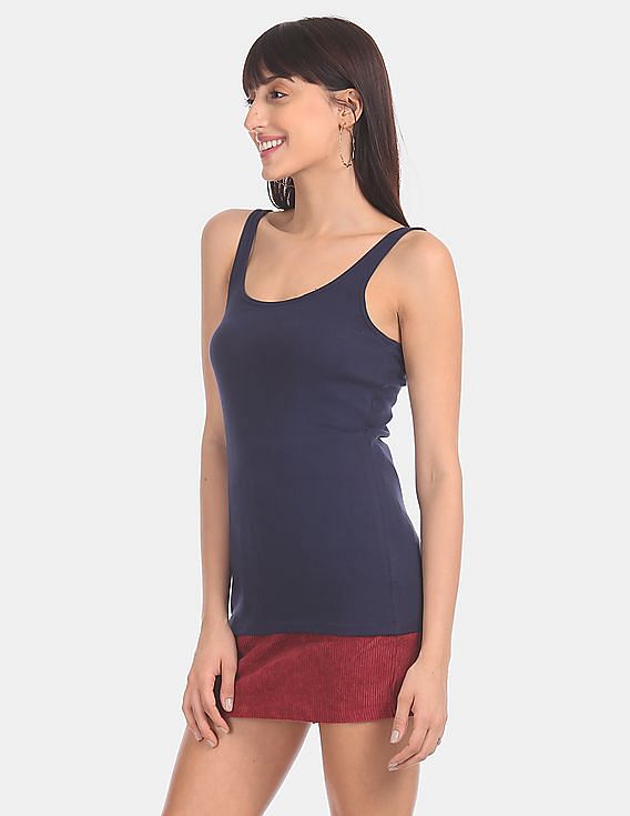 GAP Blue Scoop Neck Cotton Stretch Tank Top