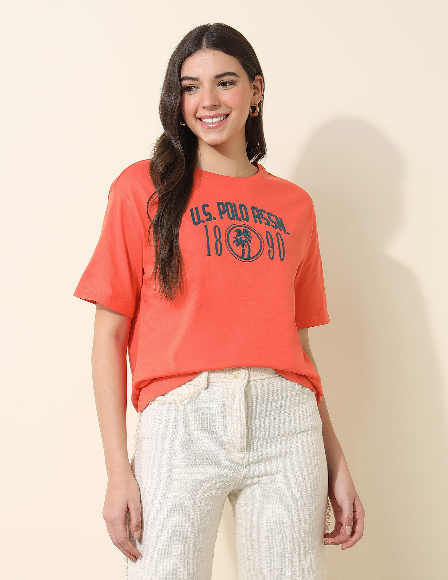 U.S. Polo Assn. Women Boyfriend Fit Brand Printed T-Shirt