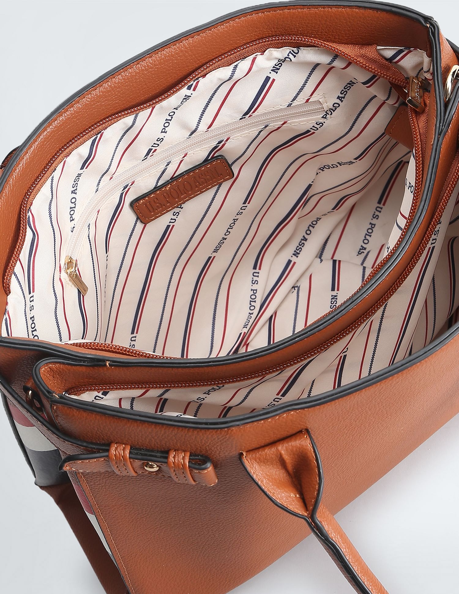 U.S. Polo Assn. Women Brand Stripe Structured Handbag