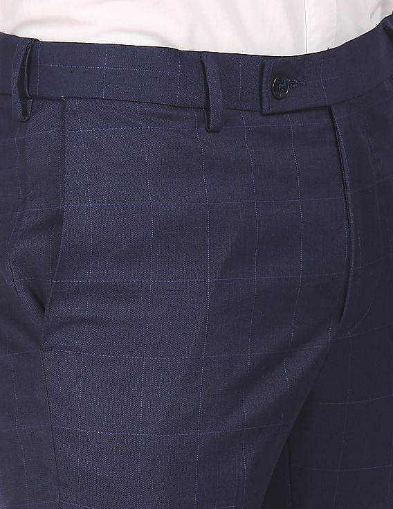 Maleno Men's Checked Blue Trousers