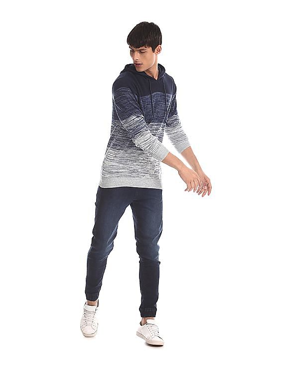 Aeropostale Blue Knit Pattern Hooded Sweater