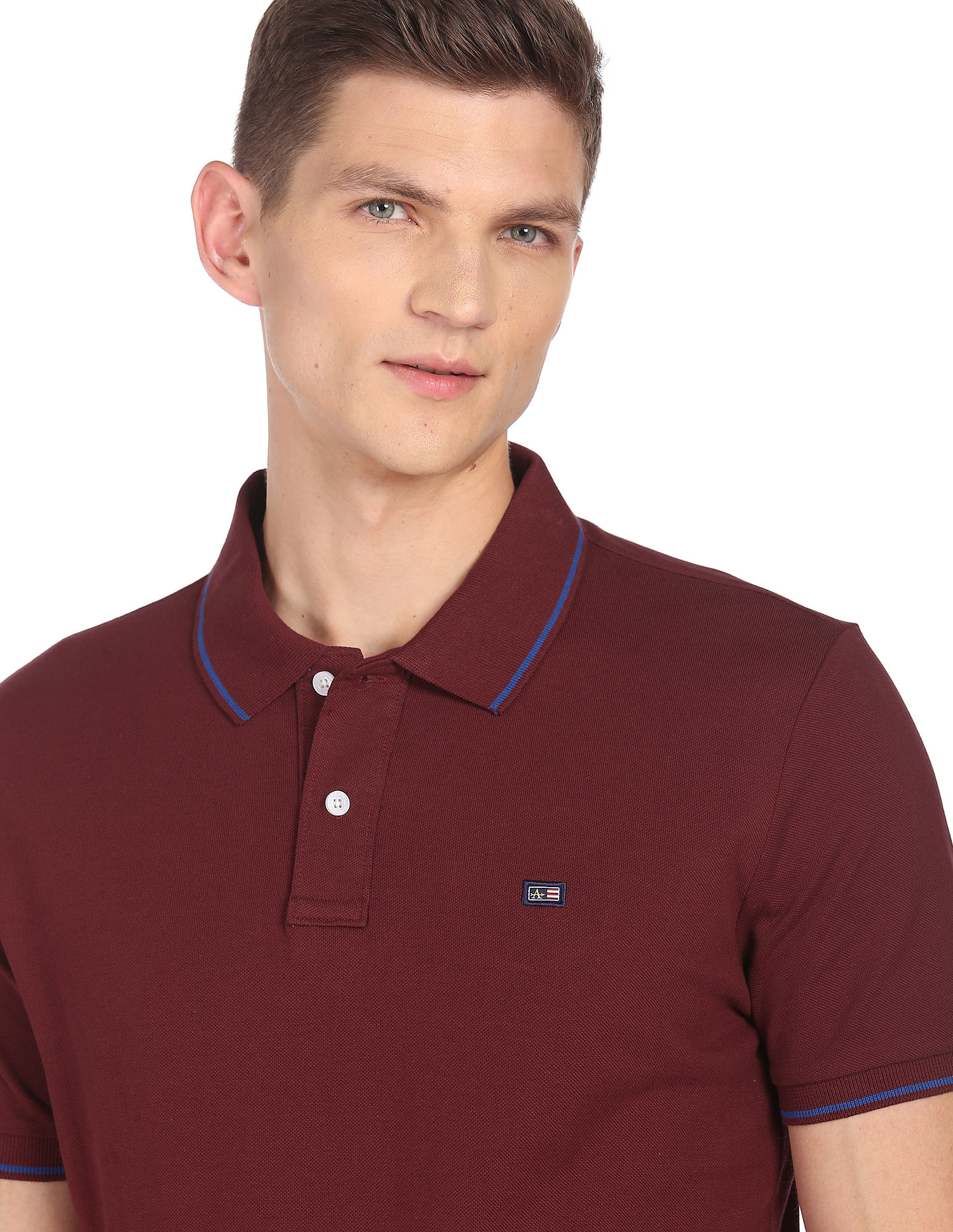Arrow Sports Striped Collar Solid Cotton Polo Shirt