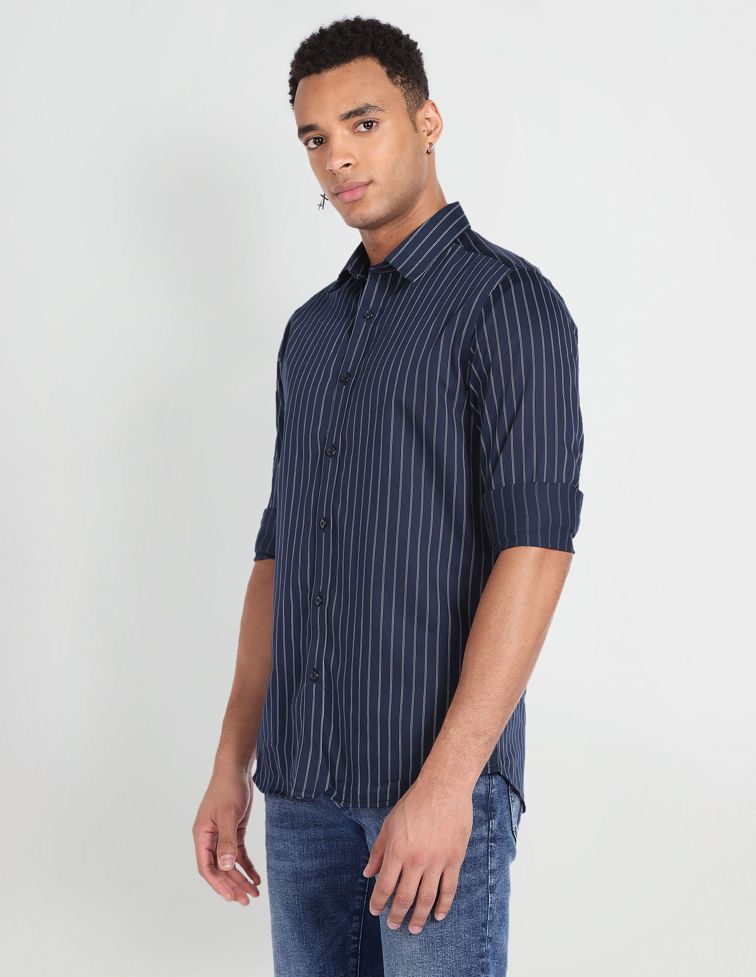 Flying Machine Cotton Sateen Vertical Stripe Shirt