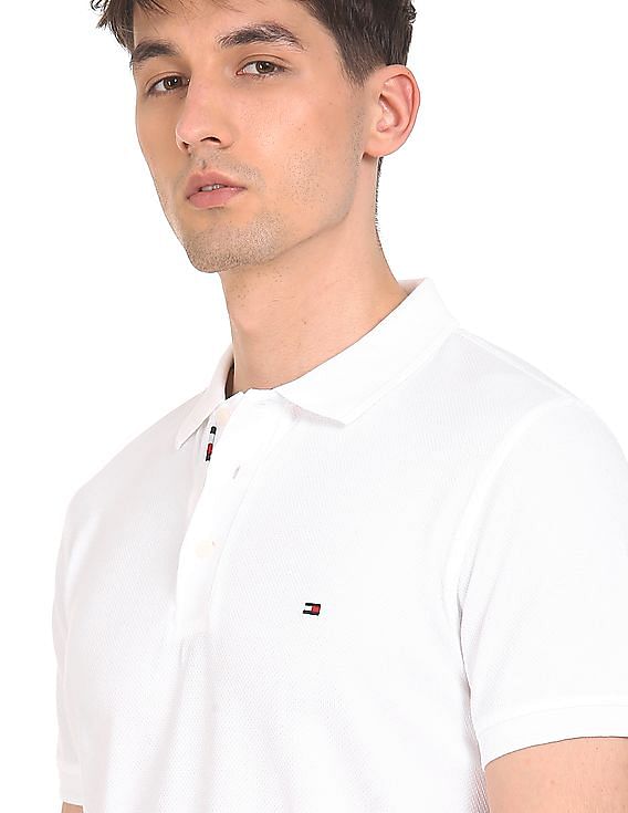 Tommy Hilfiger mens Slim Fit Polos, Bright White, Small US