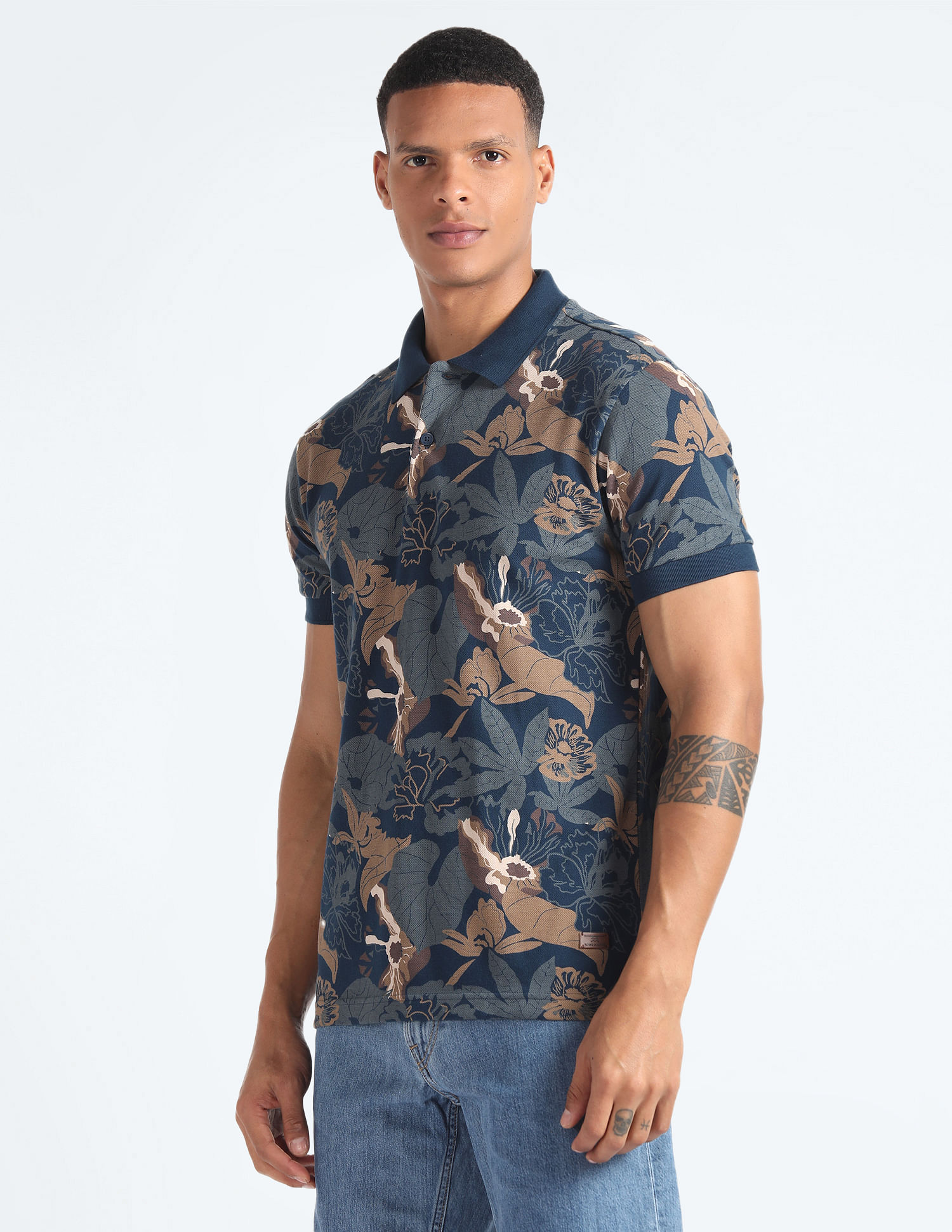 Flying Machine Tropical Print Pique Polo Shirt