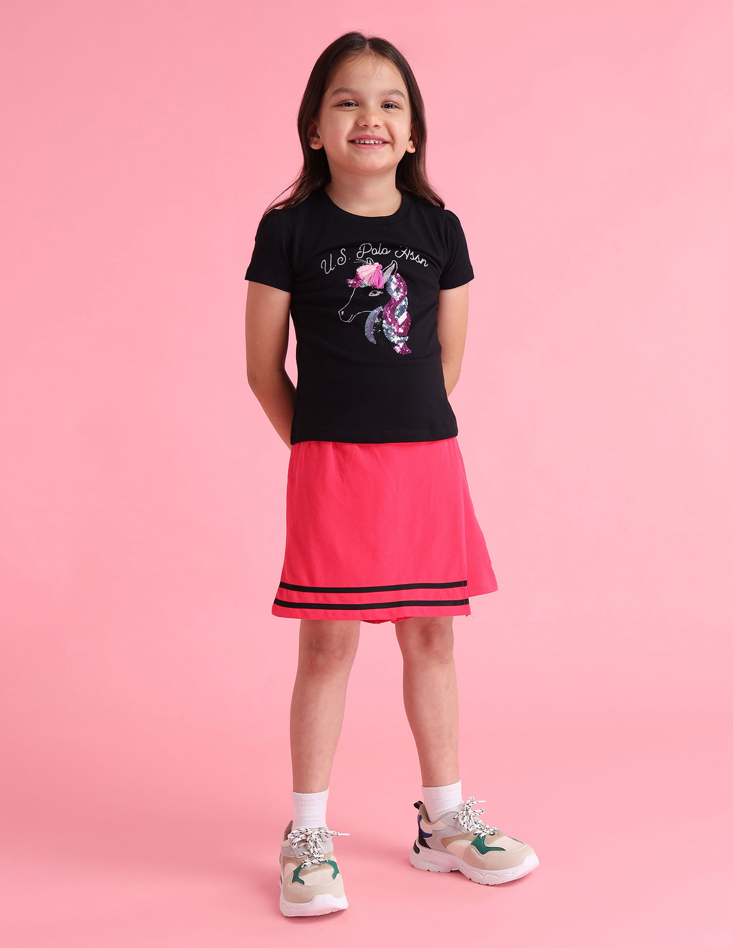 U.S. Polo Assn. Kids Girls Embellished Crew Neck T-Shirt