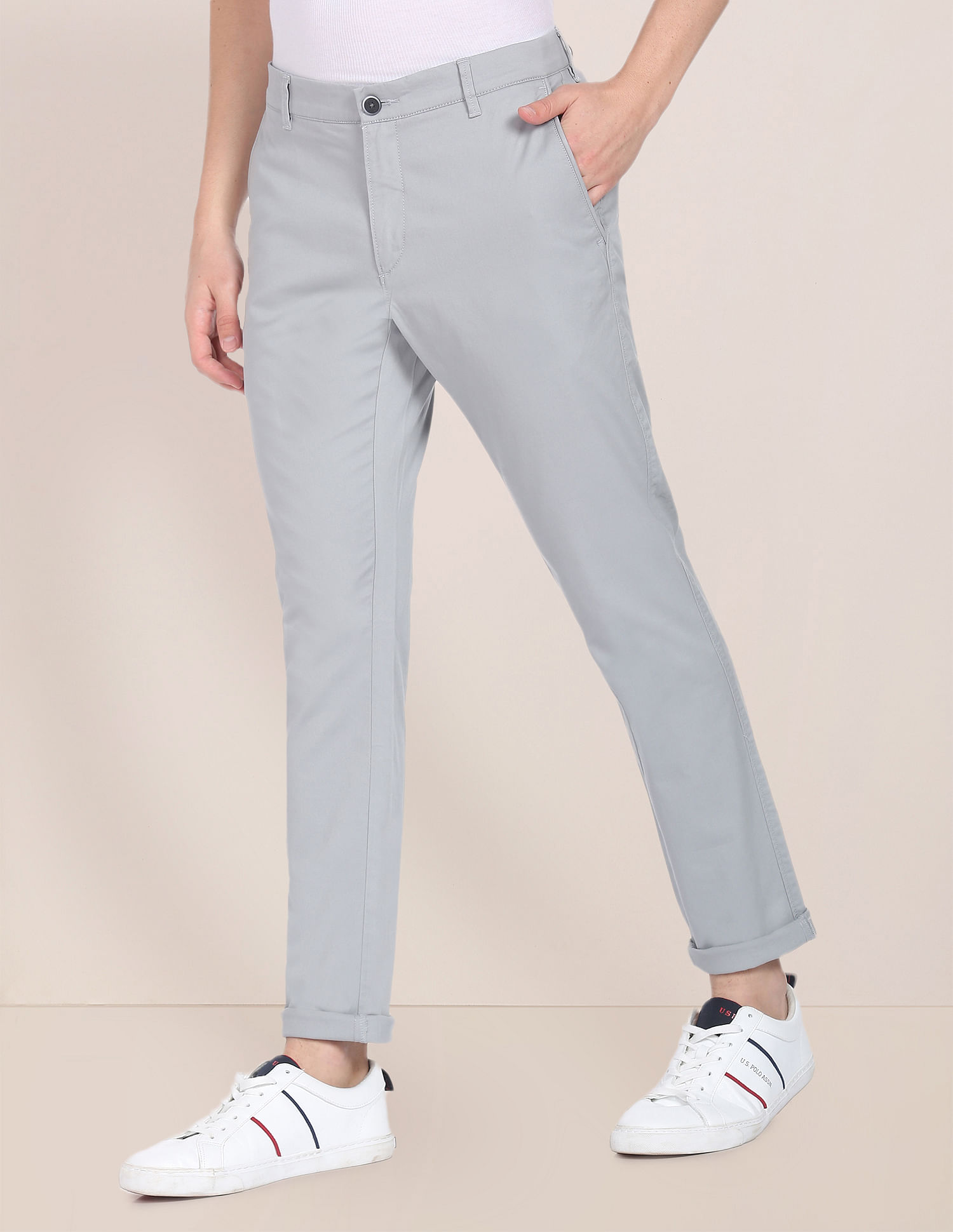 Buy U.S. Polo Assn. Regular Fit Solid Casual Trousers - NNNOW.com