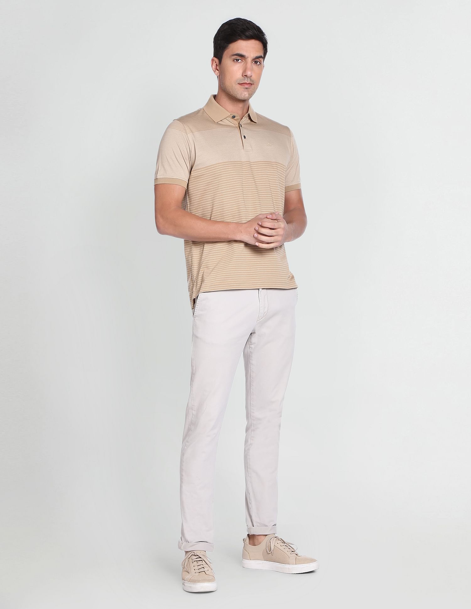 Arrow Horizontal Striped Mercerised Cotton Polo Shirt