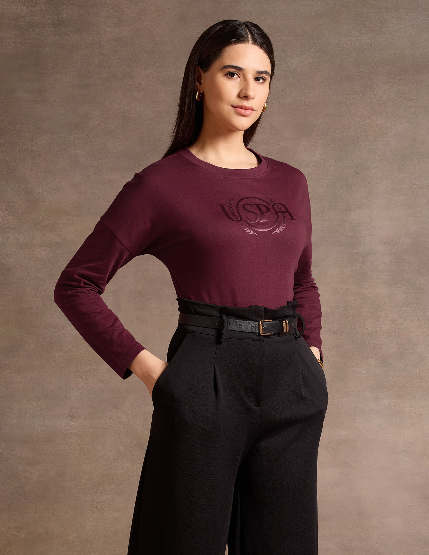 U.S. Polo Assn. Women Drop Shoulder Satin Flock T-Shirt