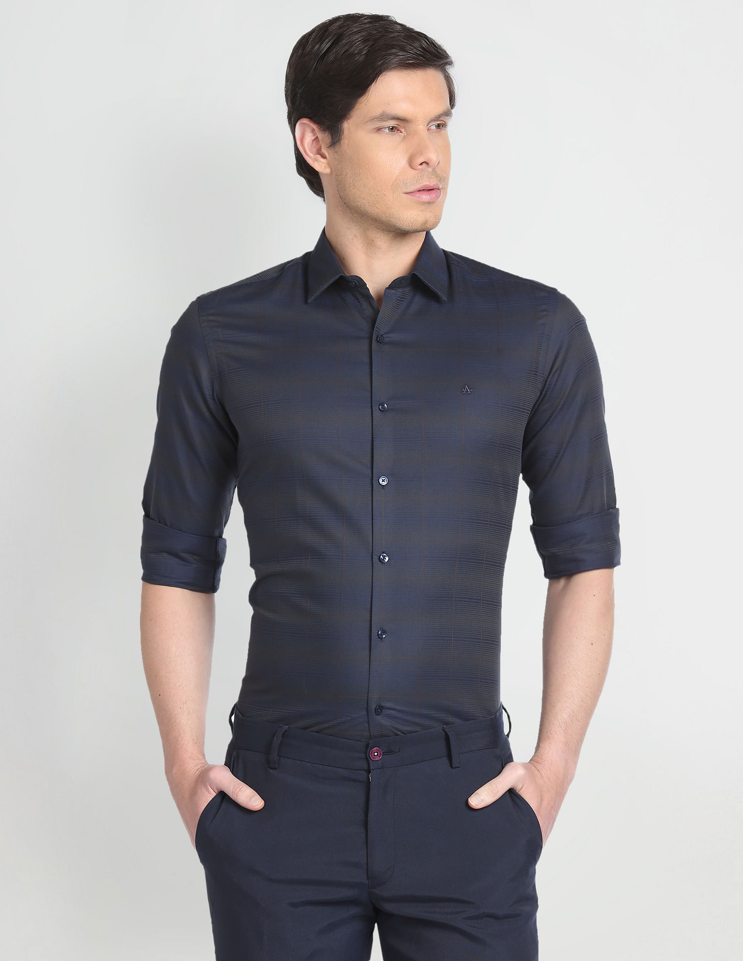 Arrow Patterned Windowpane Slim Formal Shirt