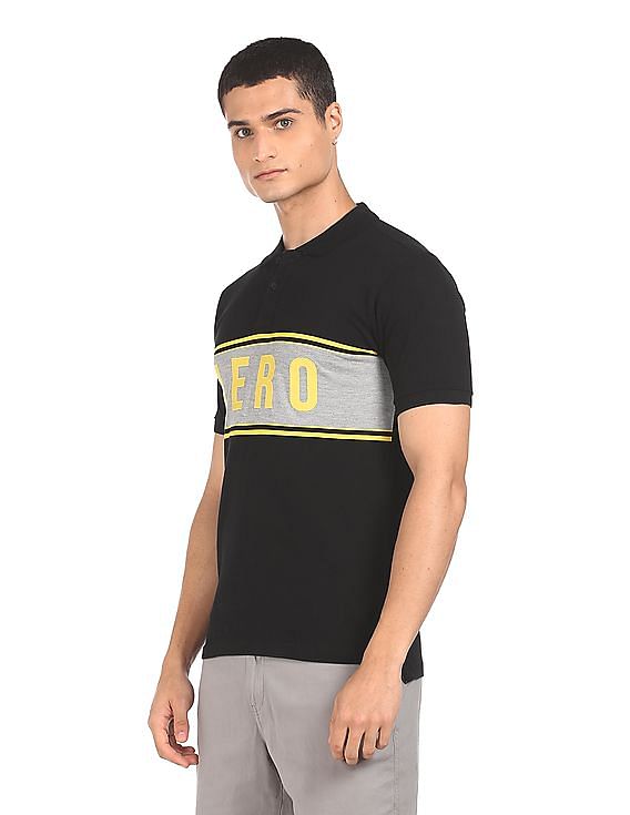Aeropostale Men Black Ribbed Collar Contrast Stripe Polo Shirt