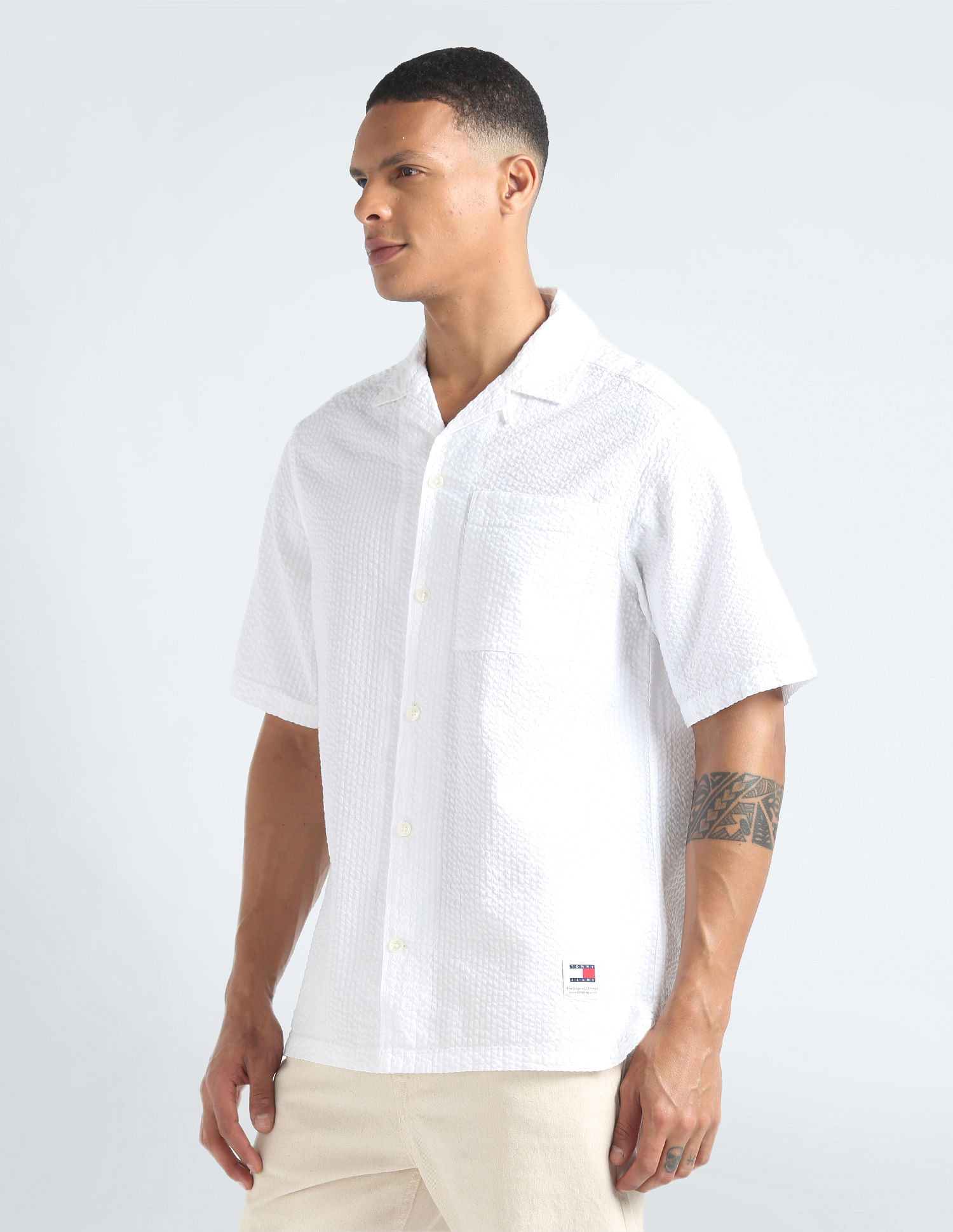 Tommy Hilfiger Cuban Collar Seersucker Shirt