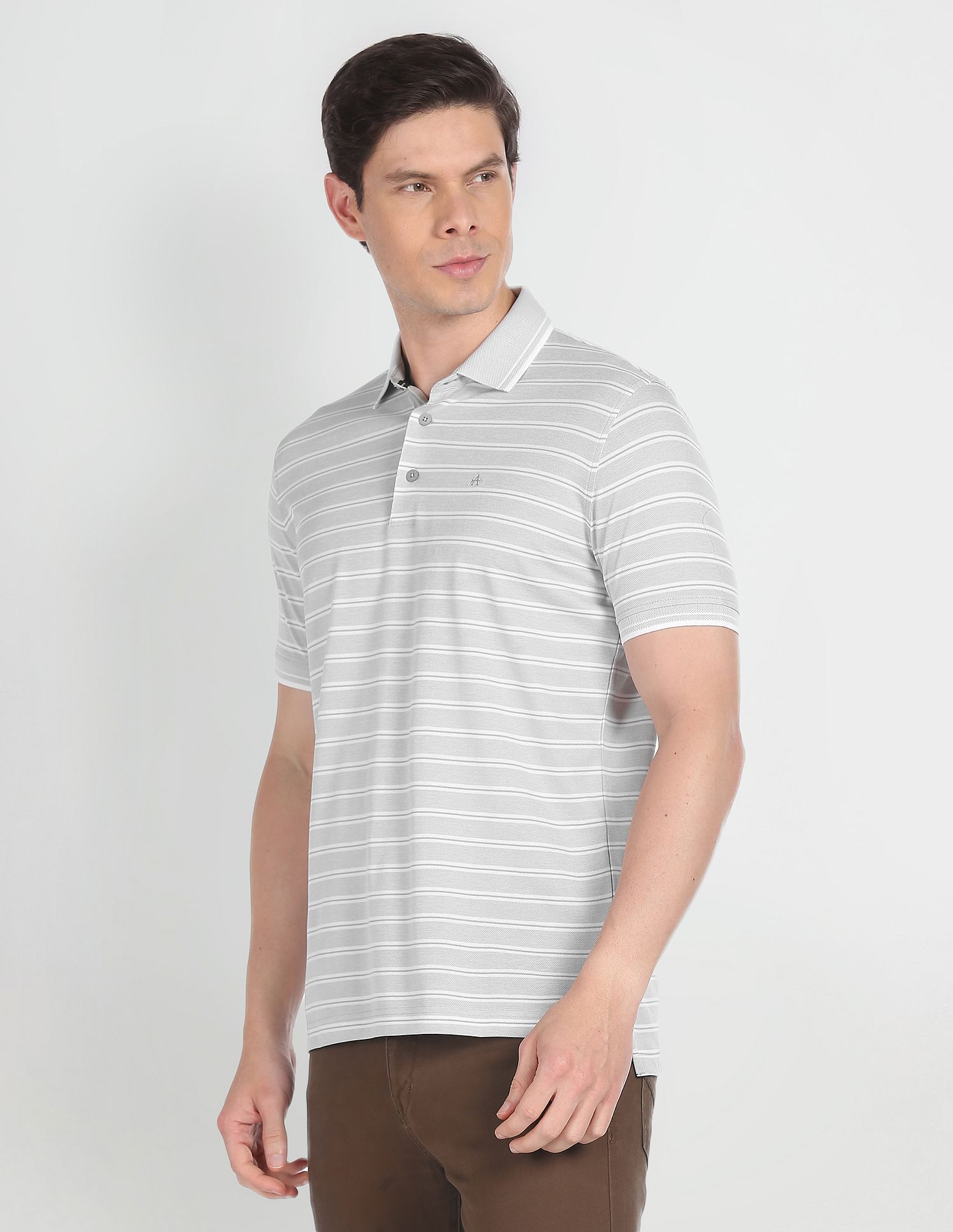 Arrow Mercerised Cotton Horizontal Stripe Polo Shirt