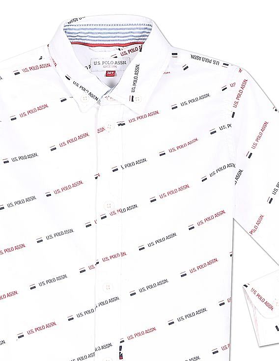U.S. Polo Assn. Kids Boys Button Down Collar Brand Print Shirt