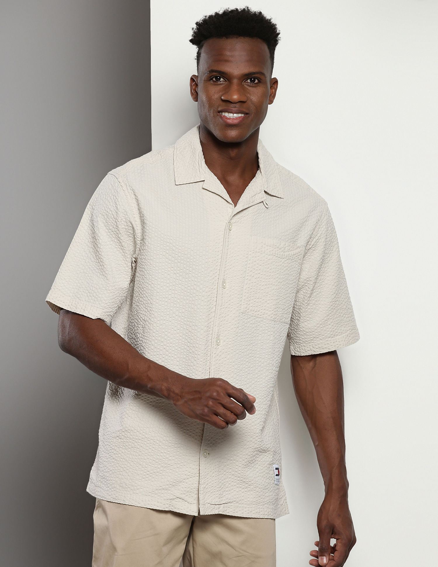 Tommy Hilfiger Cuban Collar Seersucker Shirt
