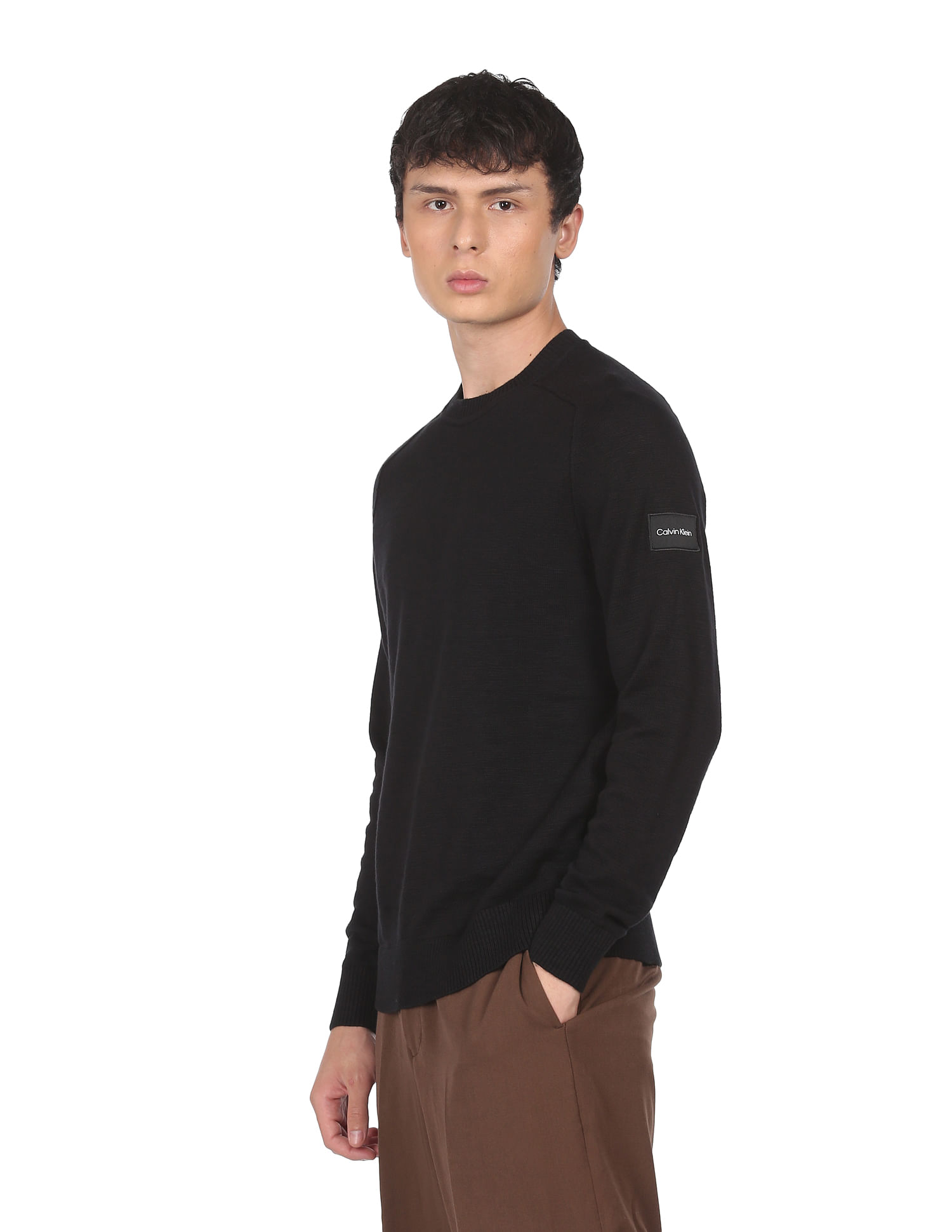 Buy Calvin Klein Men Black Round Neck Long Sleeve T-Shirt - NNNOW.com