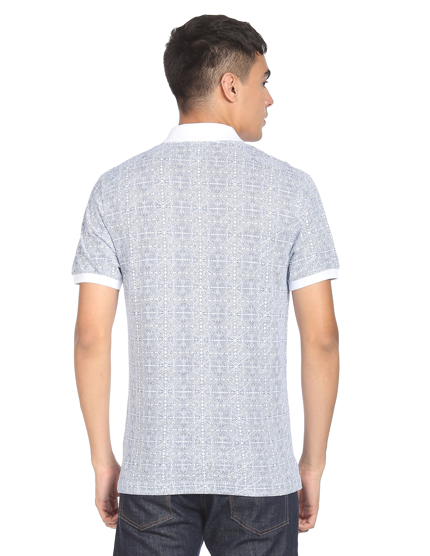 Flying Machine All Over Geometric Print Cotton Polo Shirt