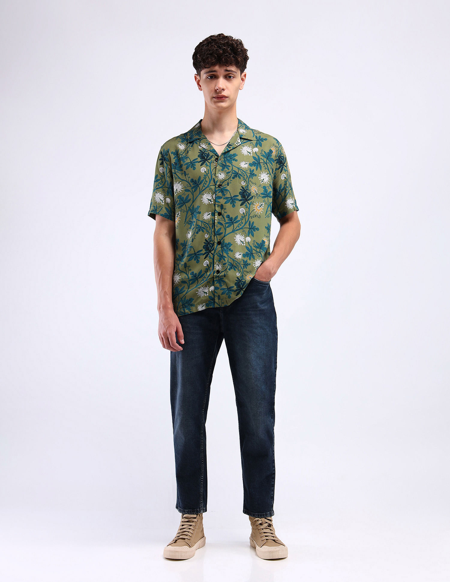 Flying Machine Cuban Collar Cotton Shirt