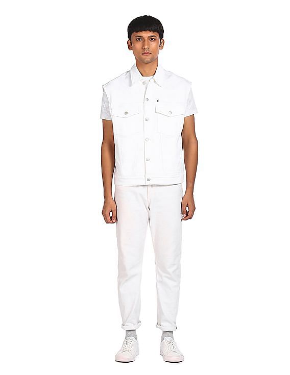 Calvin Klein Men White Sleeveless Denim Jacket