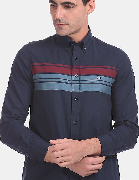 Arrow Sports Chest Stripe Button Down Collar Cotton Casual Shirt