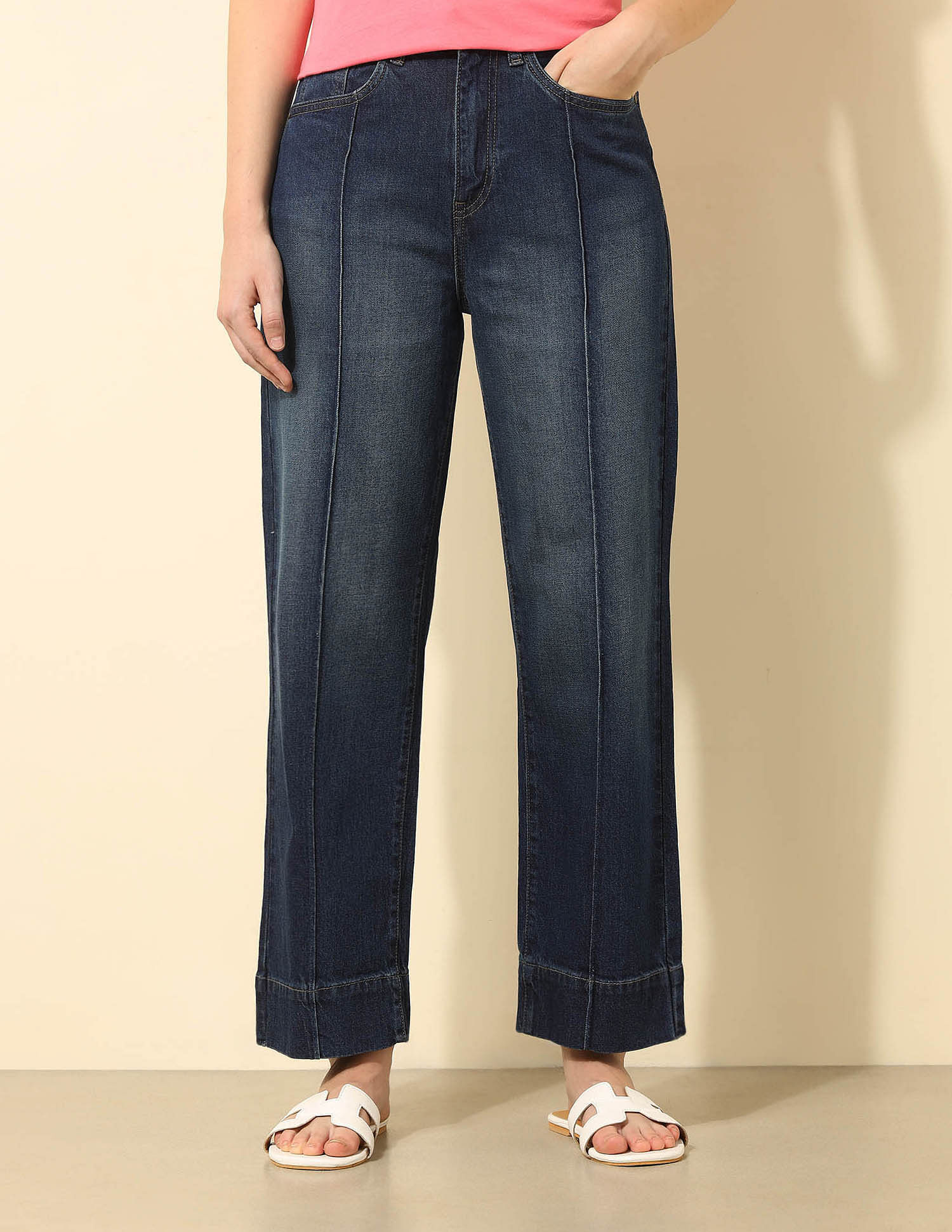 U.S. Polo Assn. Women High Rise Straight Fit Pintuck Jeans