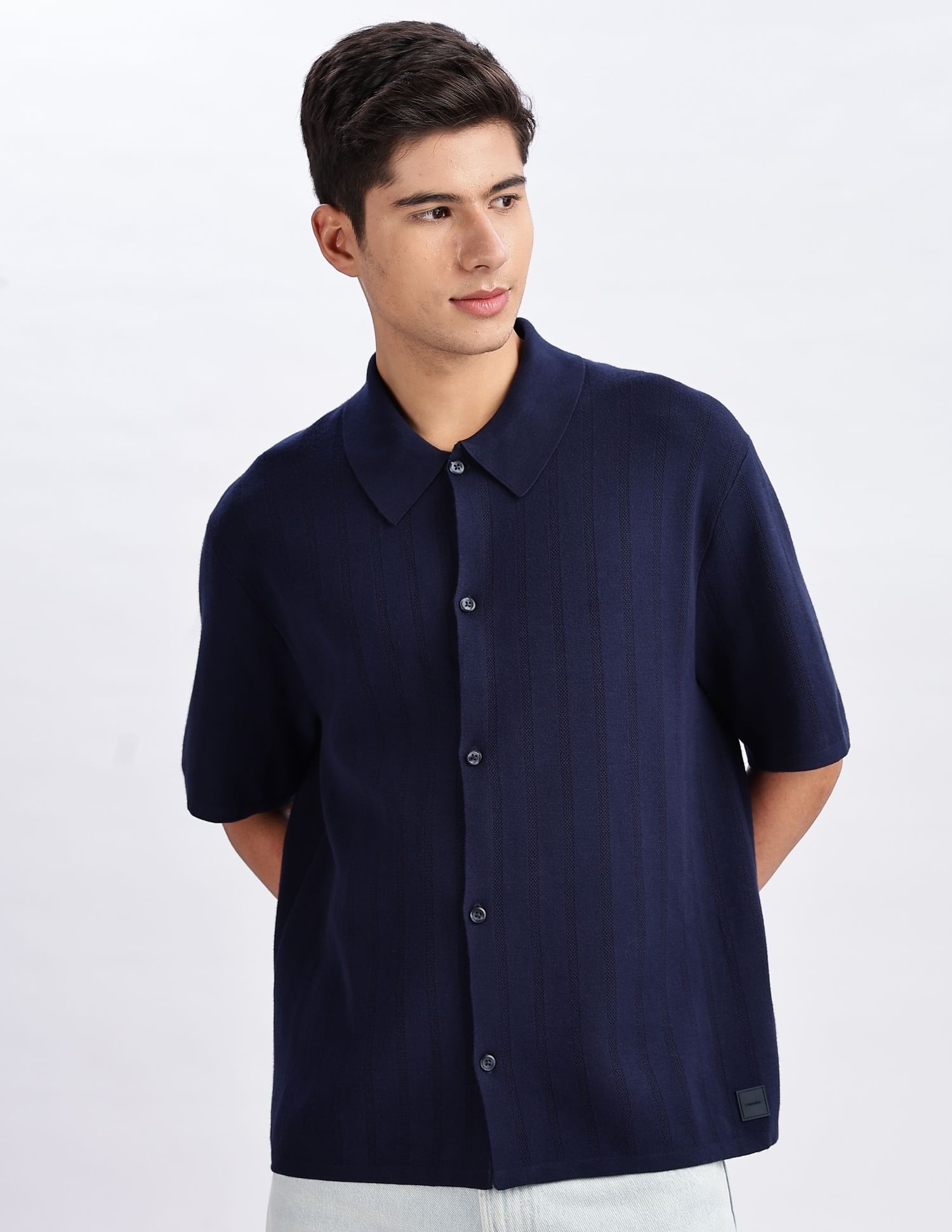 Buy Calvin Klein Jeans Textured Regular Fit Knitted Shirt NNNOW