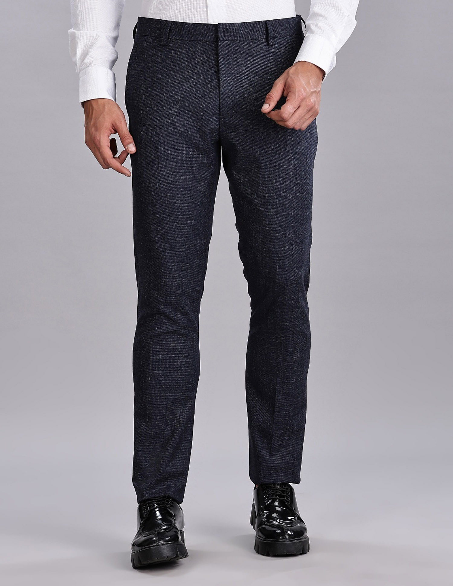 Tommy Hilfiger Regular-Fit Self-Design Mid Rise Trousers