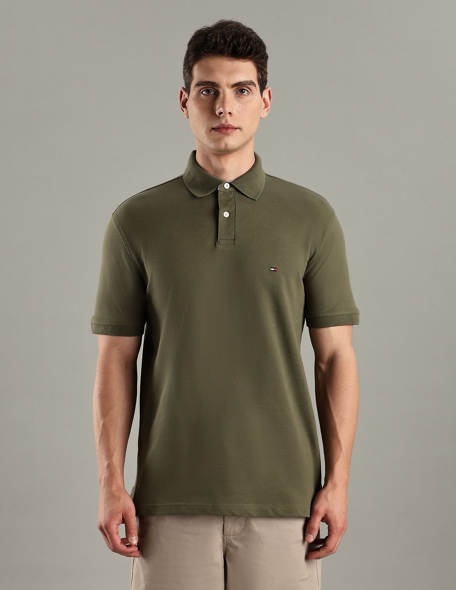Tommy Hilfiger Solid Regular-Fit Cotton Polo T-Shirt