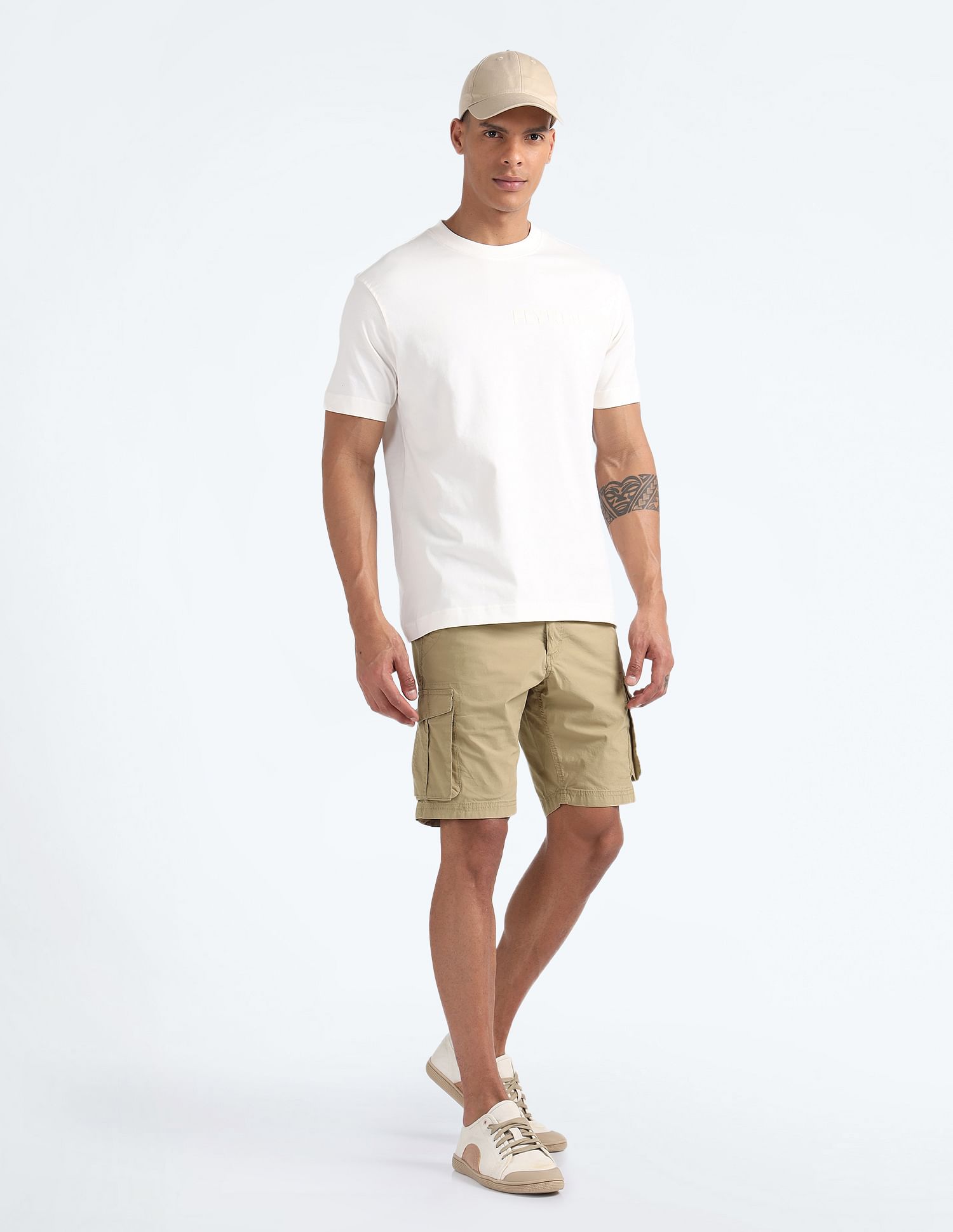 Flying Machine Solid Twill Mid Rise Shorts