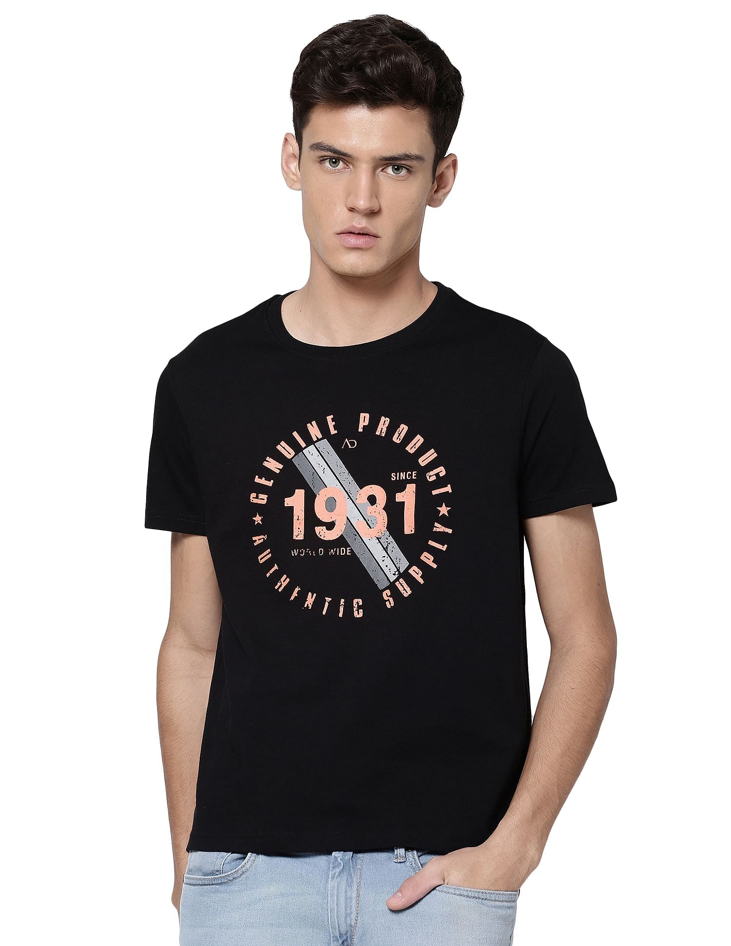 AD by Arvind Crew Neck Graphic Print T-Shirt